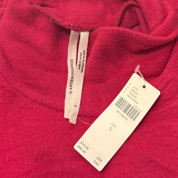 Anthropologie Ruched-Sleeve Turtleneck Top Raspberry Size S Womens Knit Pullover - Picture 5 of 6